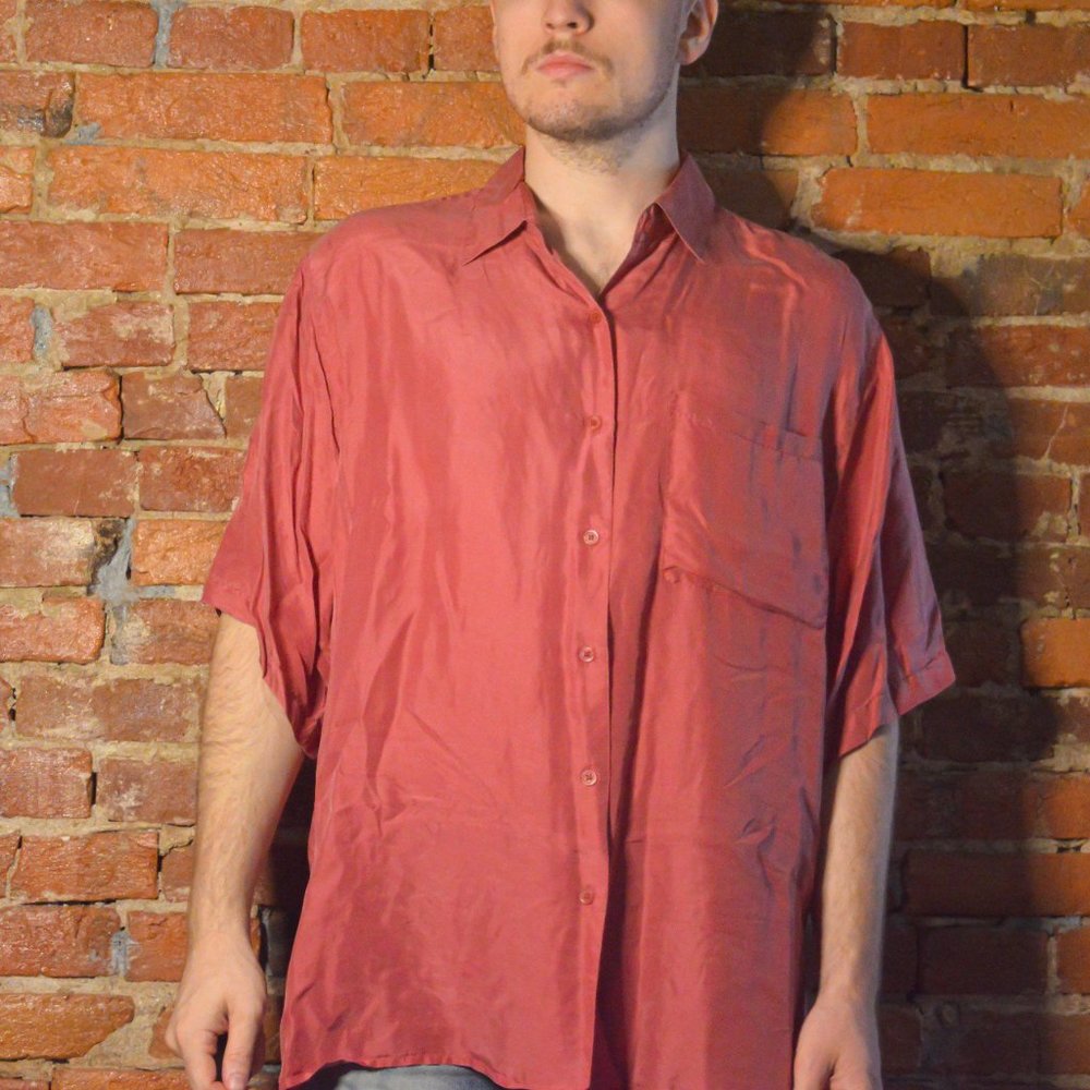 Vintage Blush Red 100% Silk Shirt